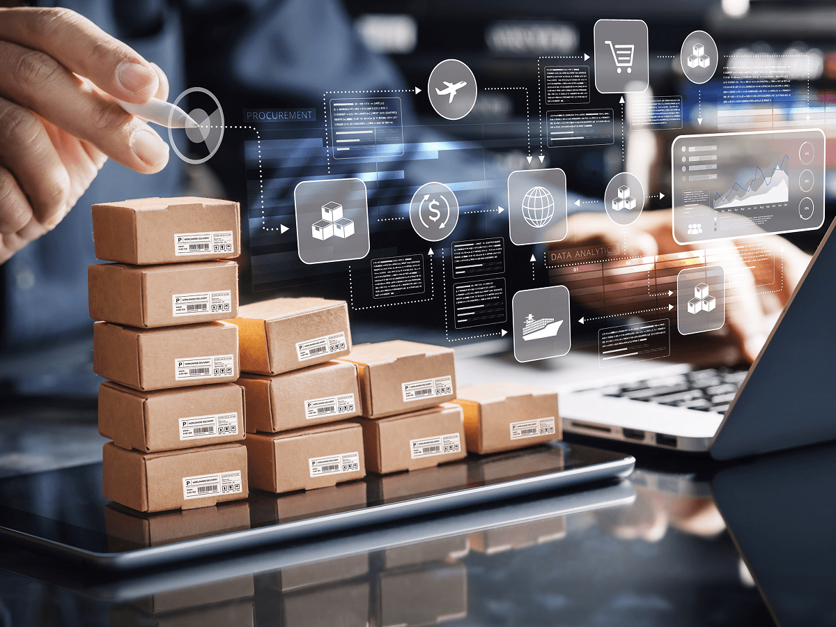 Packages with digital logistics icons